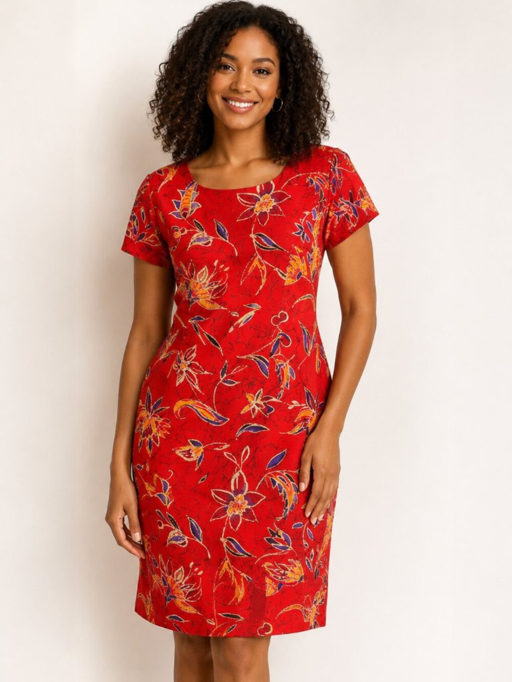 Vintage Maggy London 100% Silk Floral Shoulder Pad Dress Size 10 Red Sheath